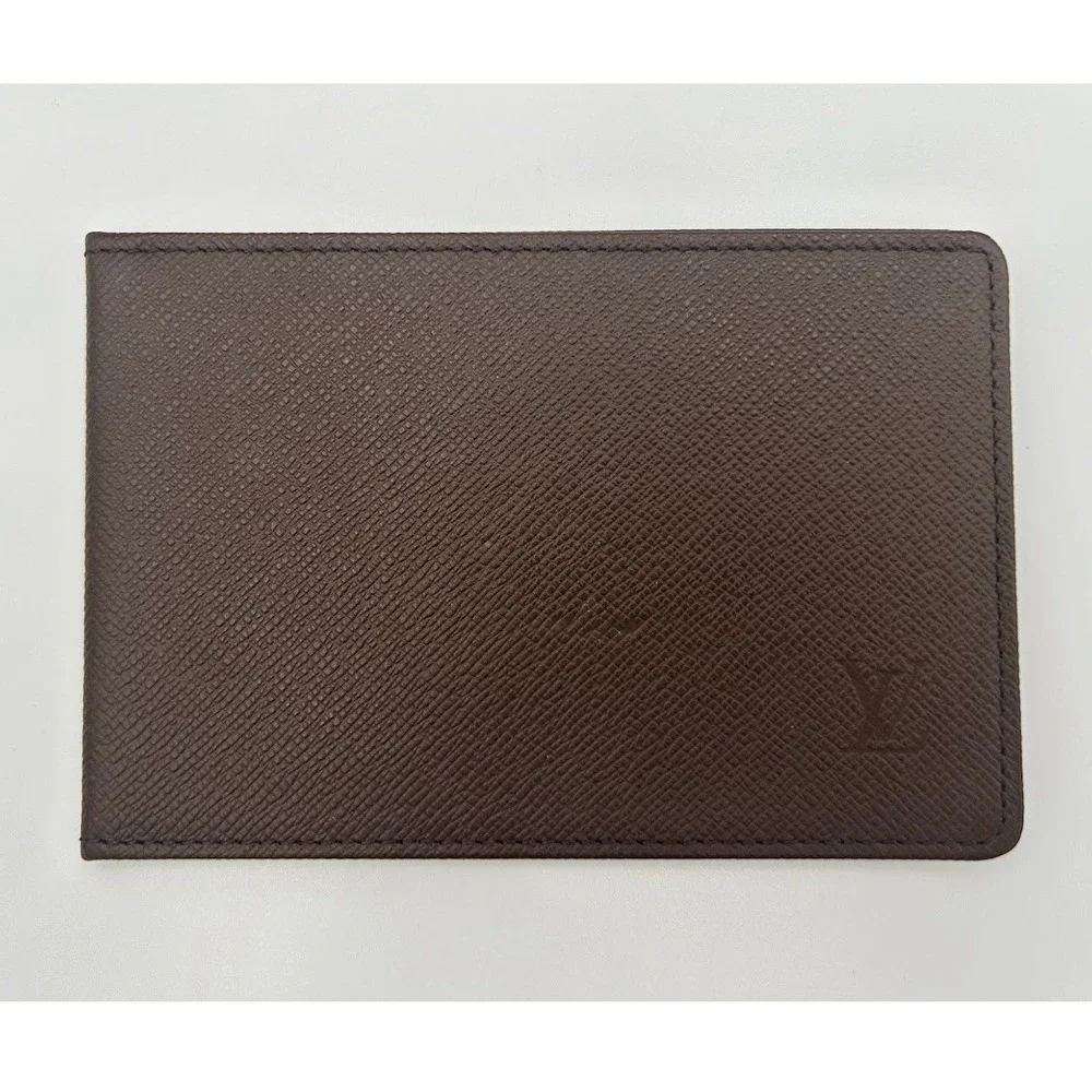Louis Vuitton LV Taiga Deep‎ Brown Leather Bifold ID Card Holder Wallet with COA